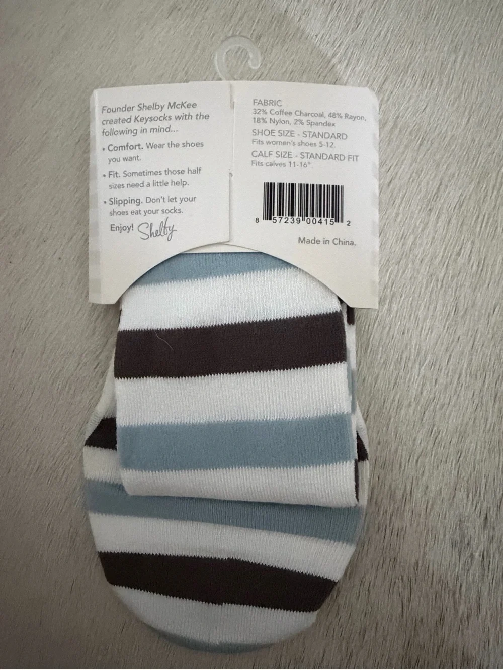 NWTO Keysocks (no show socks) - White with Gray and Brown Stripes